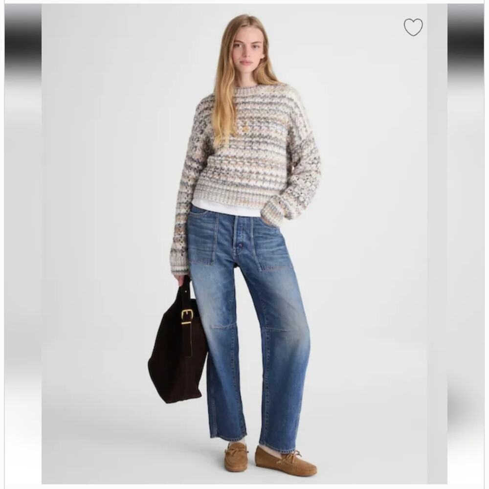 Madewell Open-Stitch Mockneck Sweater XS NWT Blue Tan NW842 Coastal Festival